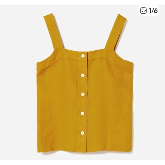 Everlane gold opal Linen Picnic Top Size 8 sustainable button front boxy cool - Picture 2 of 8